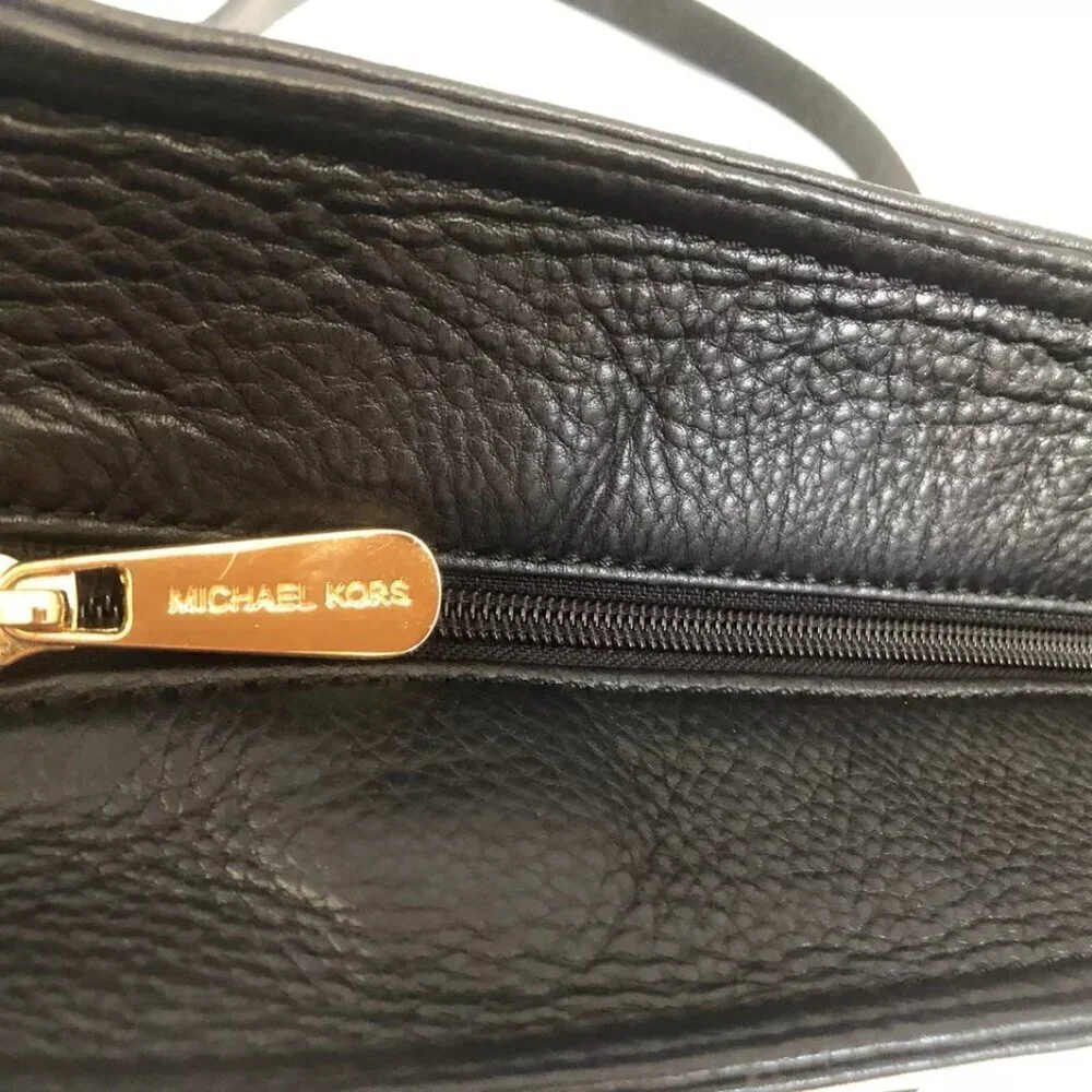 Michael Kors Handbag Leather Shoulderbag Black Purse Satchel With Gold Chain